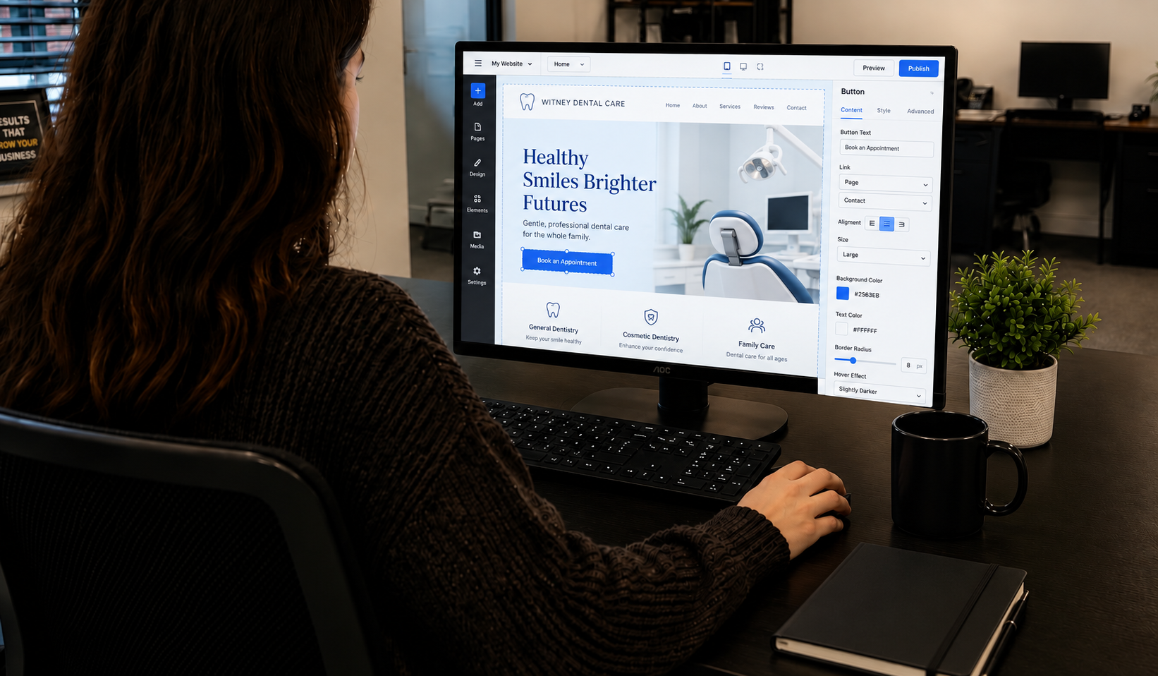 Web designer at work, editing a website for a local business